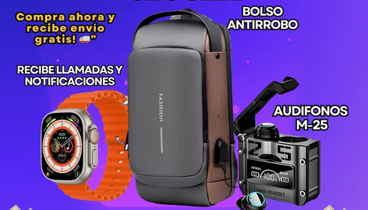 BOLSO ANTIROBO   +AUDIFONOS   +RELOJ